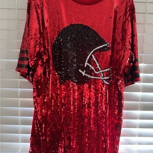 Red Sequin Football Helmet T-Shirt